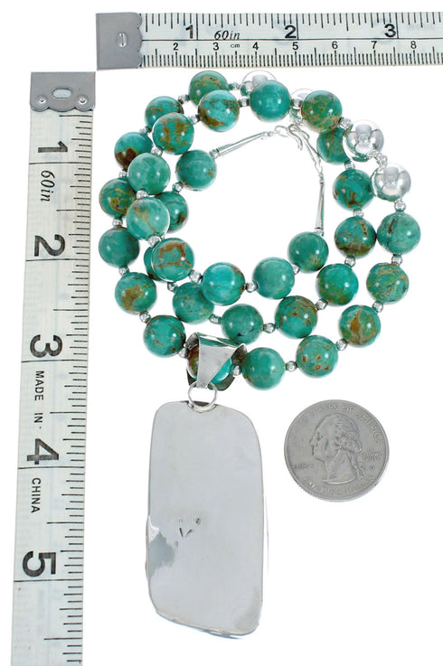Native American Turquoise and Amber Bead Sterling Silver Necklace JX129246